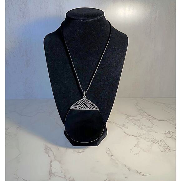 Unbranded Jewelry - Black Onyx And Sterling Silver Pendant On Nylon Rope Necklace￼